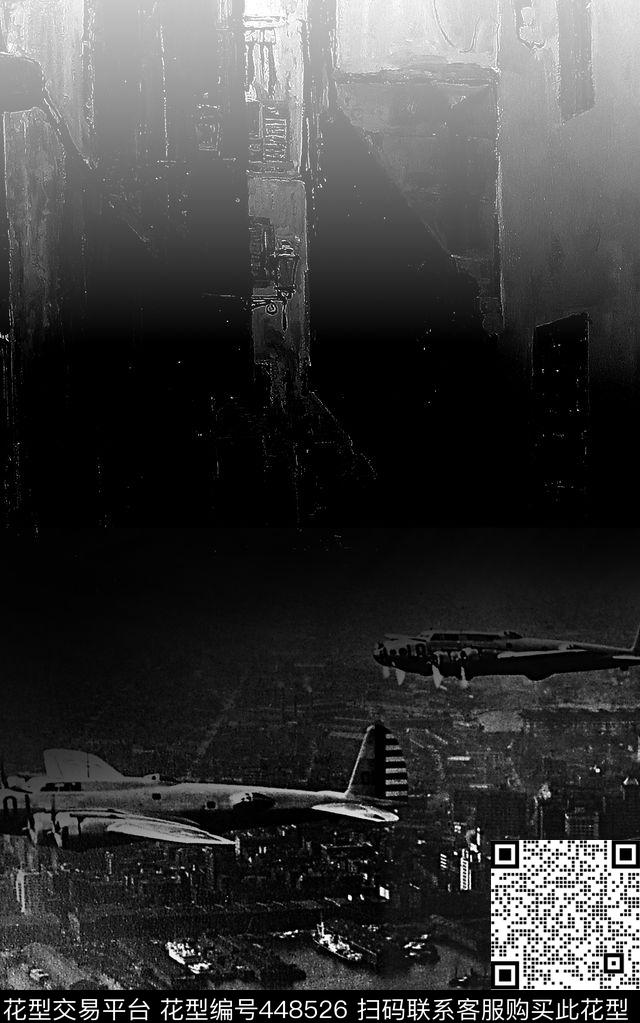 定位男装飞机黑白风传统印花华亿平台下载（图片编号: 448526） - 瓦栏（Walan）