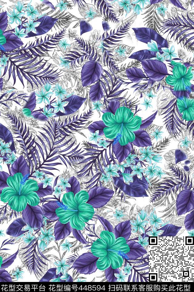 欧式夏威夷花花卉数码印花华亿平台下载（图片编号: 448594） - 瓦栏（Walan）