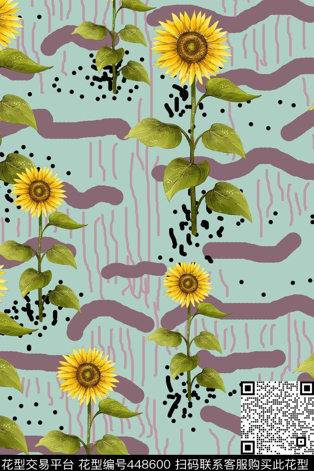 向日葵线点数码印花华亿平台下载（图片编号: 448600） - 瓦栏（Walan）
