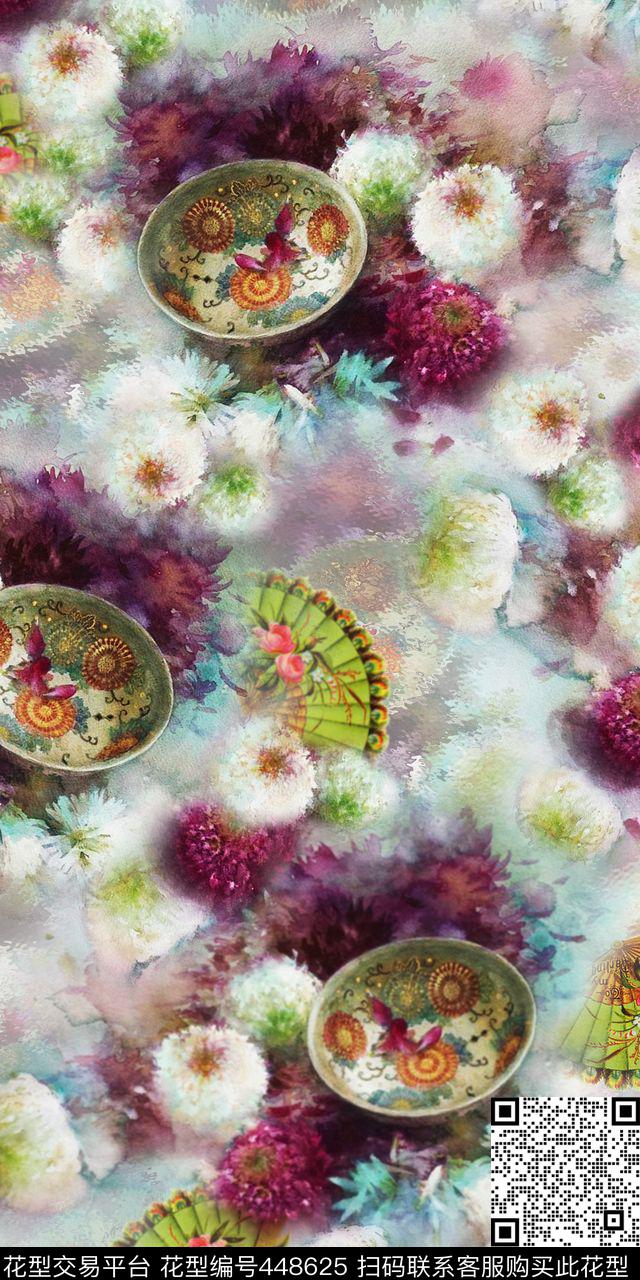 复古典雅水彩静物数码印花华亿平台下载（图片编号: 448625） - 瓦栏（Walan）