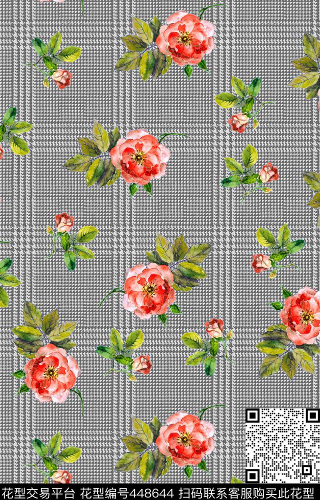 千鸟格图案花卉图案印花图案传统印花华亿平台下载（图片编号: 448644） - 瓦栏（Walan）