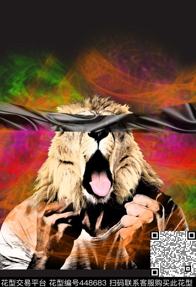 时尚动感狮子人像数码印花华亿平台下载（图片编号: 448683） - 瓦栏（Walan）