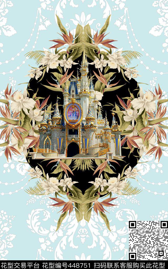 城堡建筑定位花卉清新小花数码印花华亿平台下载（图片编号: 448751） - 瓦栏（Walan）