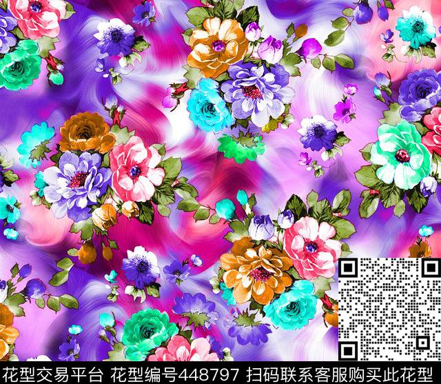 抽象动物手绘水粉花卉动物纹数码印花华亿平台下载（图片编号: 448797） - 瓦栏（Walan）