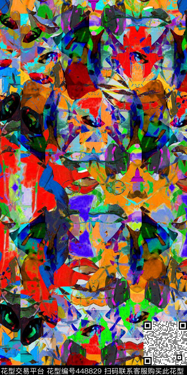 油画风眼睛嘴巴油画笔触个性鲜明数码印花华亿平台下载（图片编号: 448829） - 瓦栏（Walan）