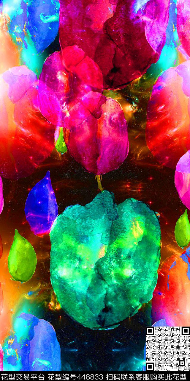 现代手绘华亿平台个性鲜明色彩艳丽数码印花华亿平台下载（图片编号: 448833） - 瓦栏（Walan）
