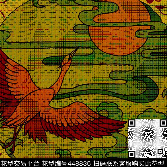 传统鹤祥云传统印花华亿平台下载（图片编号: 448835） - 瓦栏（Walan）