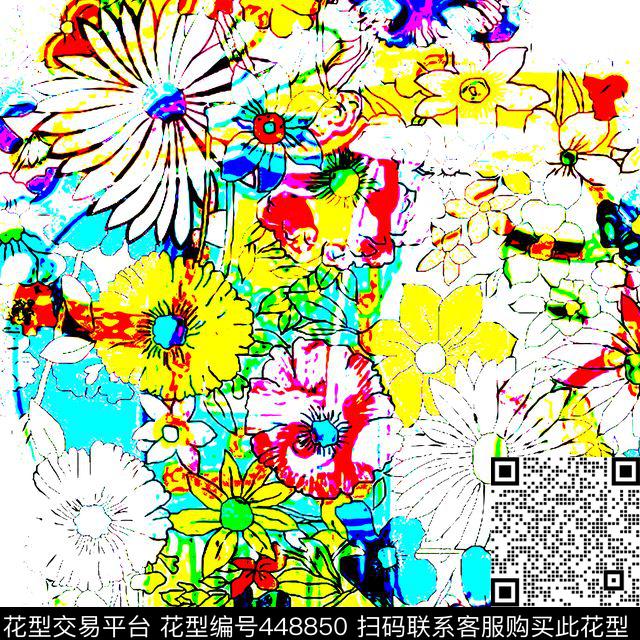 现代花朵数码印花华亿平台下载（图片编号: 448850） - 瓦栏（Walan）