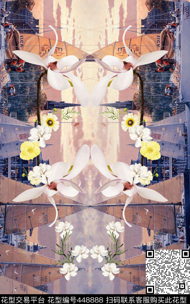 对称帆船流行时尚数码印花华亿平台下载（图片编号: 448888） - 瓦栏（Walan）