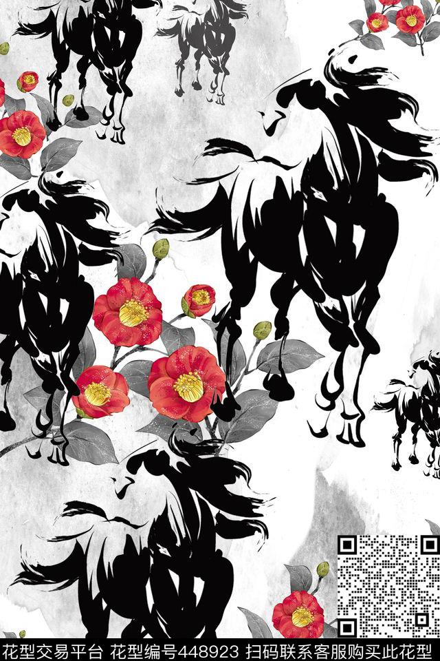 马花水墨数码印花华亿平台下载（图片编号: 448923） - 瓦栏（Walan）