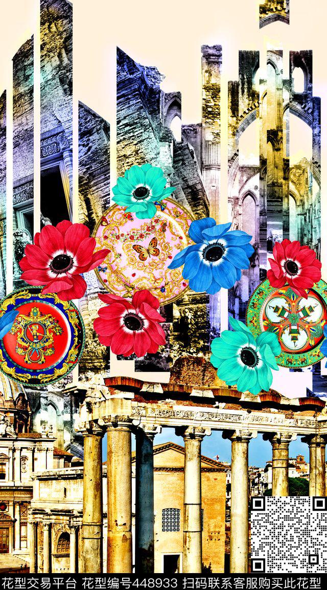 抽象花朵建筑数码印花华亿平台下载（图片编号: 448933） - 瓦栏（Walan）