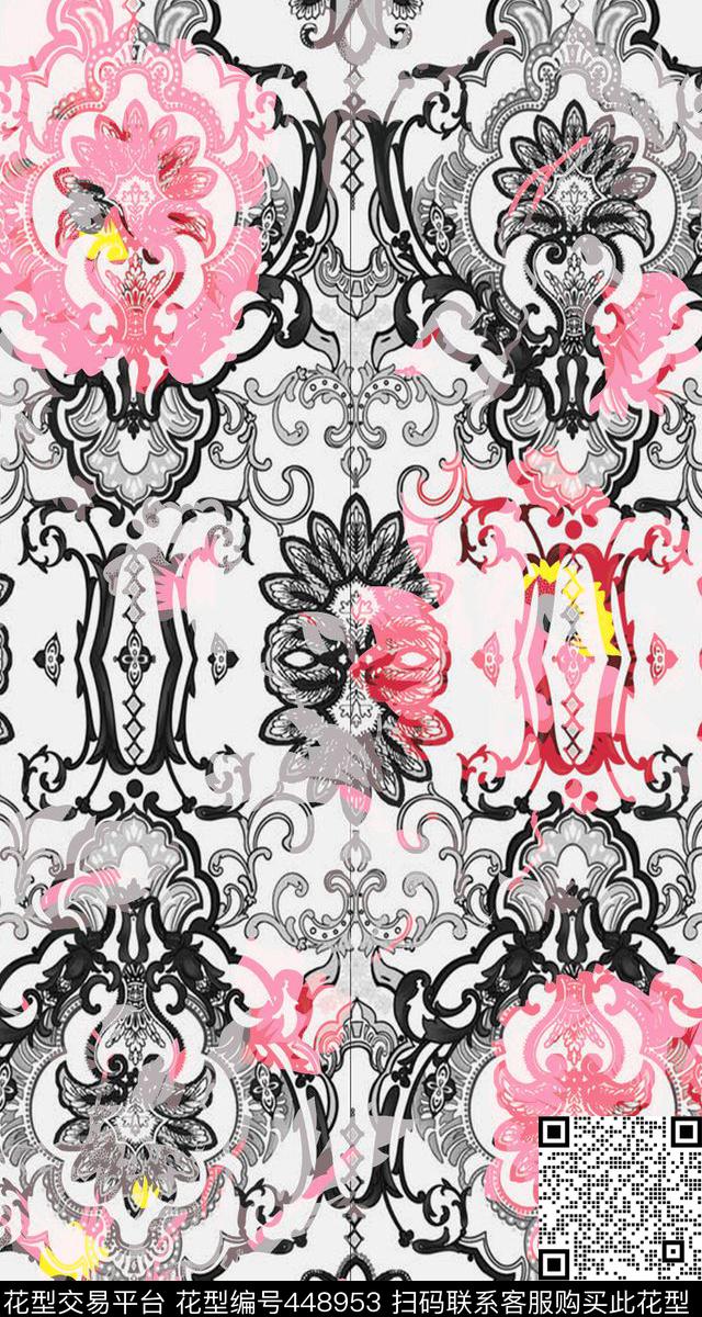 抽象佩兹利花卉数码印花华亿平台下载（图片编号: 448953） - 瓦栏（Walan）