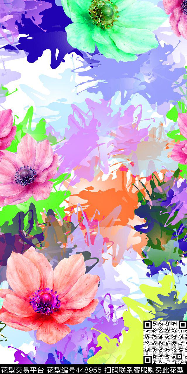 花卉时尚绚丽多彩数码印花华亿平台下载（图片编号: 448955） - 瓦栏（Walan）
