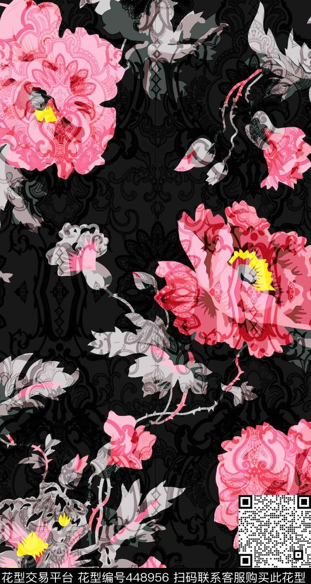 抽象佩兹利花卉数码印花华亿平台下载（图片编号: 448956） - 瓦栏（Walan）
