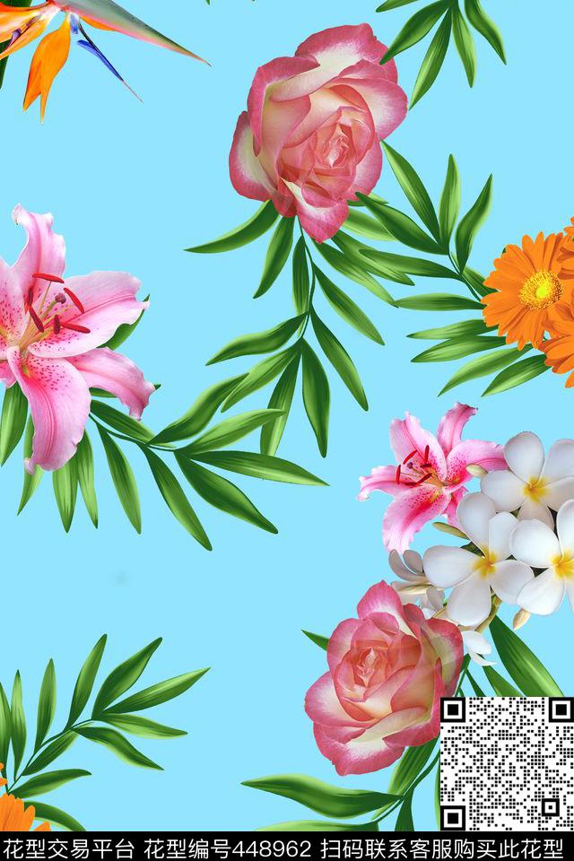 百合花卉鸡蛋花数码印花华亿平台下载（图片编号: 448962） - 瓦栏（Walan）