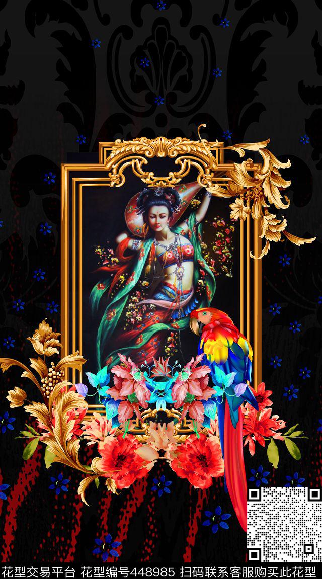 边框定位花卉数码印花华亿平台下载（图片编号: 448985） - 瓦栏（Walan）