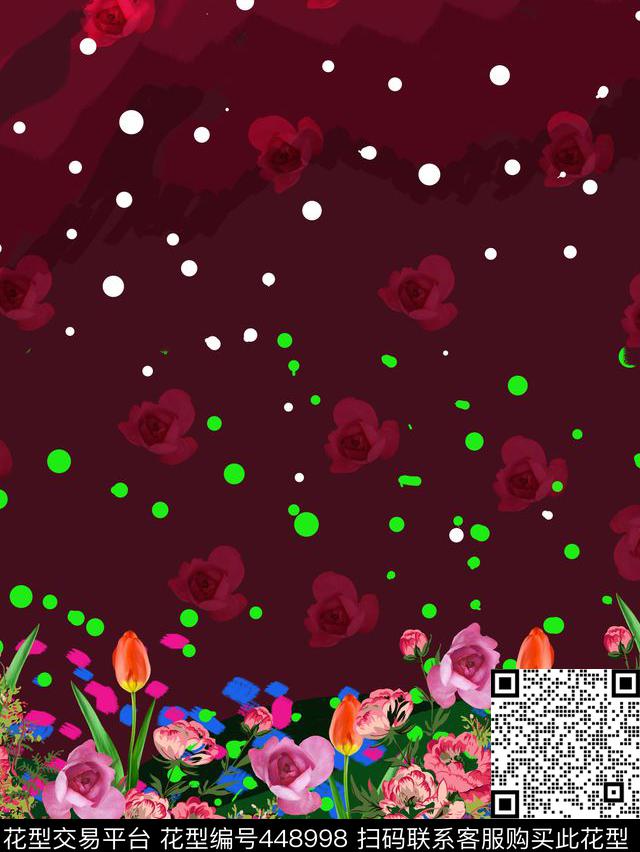波点复古花卉数码印花华亿平台下载（图片编号: 448998） - 瓦栏（Walan）