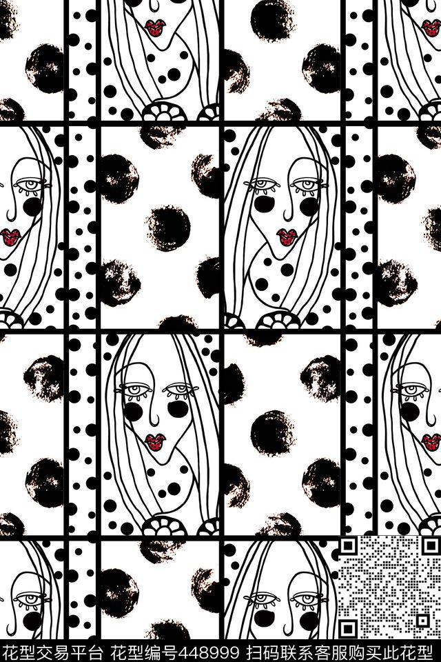 黑白波点格仔女人数码印花华亿平台下载（图片编号: 448999） - 瓦栏（Walan）