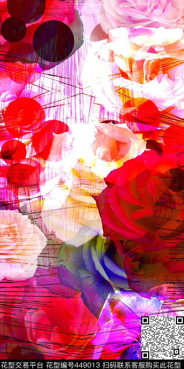 元素花卉残印数码印花华亿平台下载（图片编号: 449013） - 瓦栏（Walan）