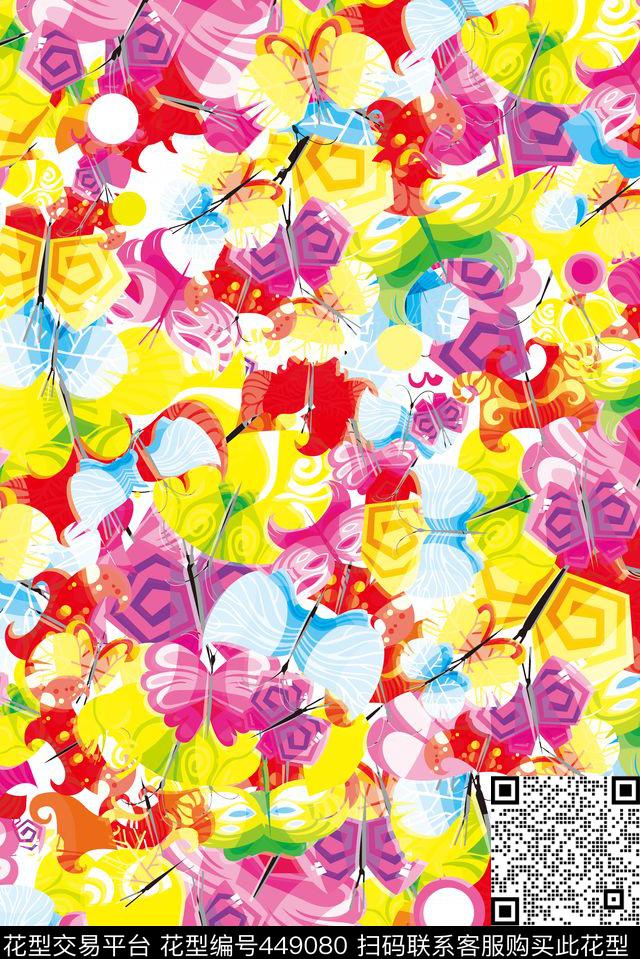 碎花蝴蝶花卉数码印花华亿平台下载（图片编号: 449080） - 瓦栏（Walan）