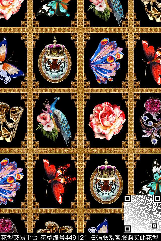 欧式宫廷花朵珠宝动物半裙数码印花华亿平台下载（图片编号: 449121） - 瓦栏（Walan）