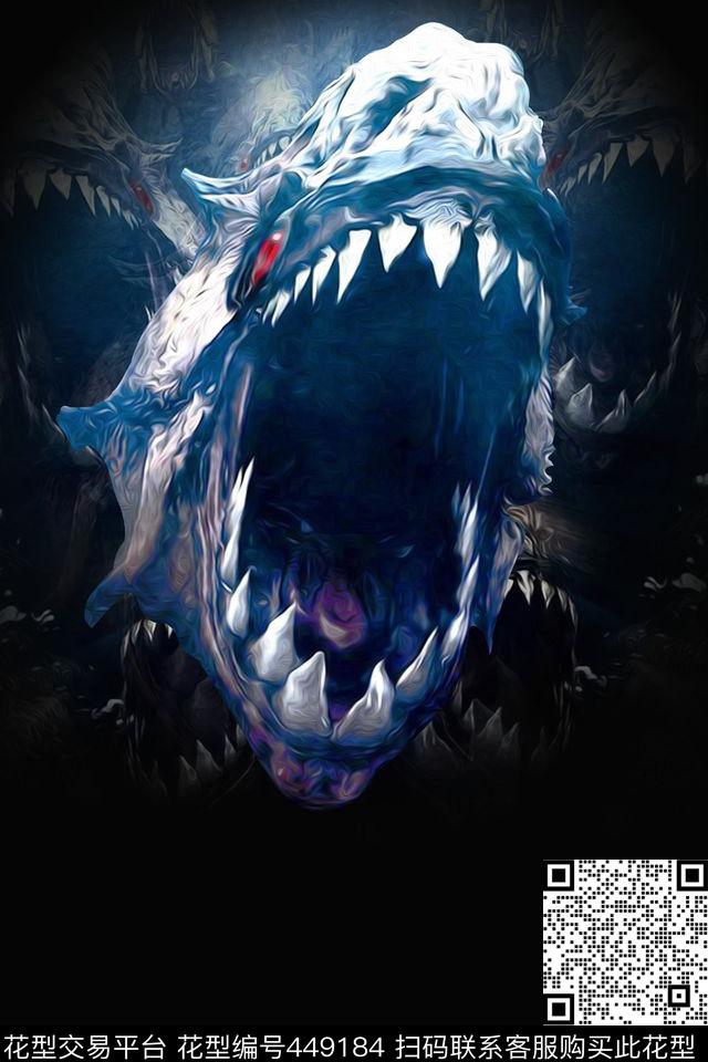 L.D~动物海洋生物食人鱼数码印花华亿平台下载（图片编号: 449184） - 瓦栏（Walan）