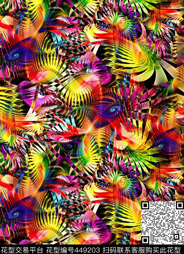 抽象炫丽炫彩数码印花华亿平台下载（图片编号: 449203） - 瓦栏（Walan）