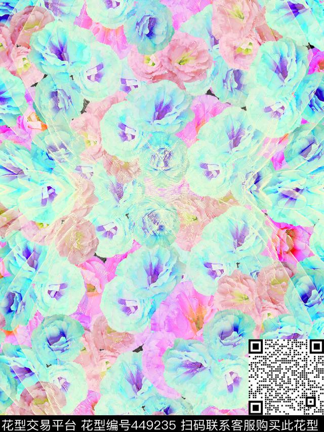 田园花朵羽毛纹样数码印花华亿平台下载（图片编号: 449235） - 瓦栏（Walan）