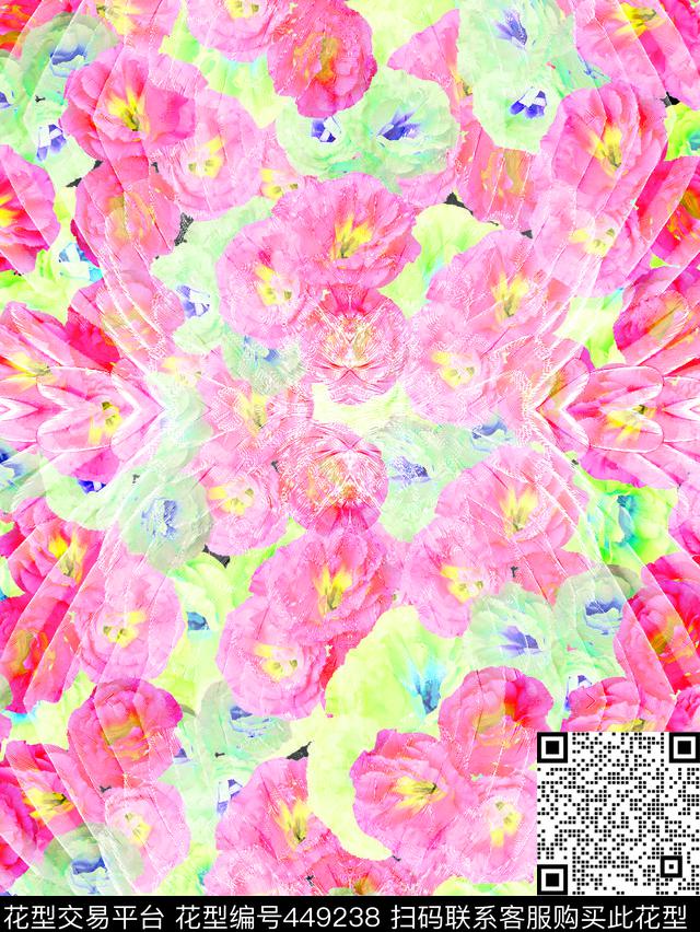 田园花朵羽毛纹样数码印花华亿平台下载（图片编号: 449238） - 瓦栏（Walan）