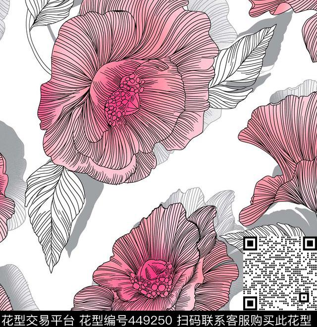 素雅花草手绘传统印花华亿平台下载（图片编号: 449250） - 瓦栏（Walan）