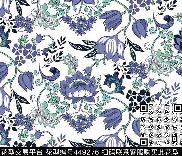素雅花草精美传统印花华亿平台下载（图片编号: 449276） - 瓦栏（Walan）