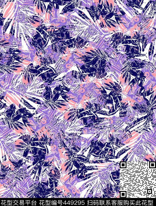 潮流树叶抽象传统印花华亿平台下载（图片编号: 449295） - 瓦栏（Walan）