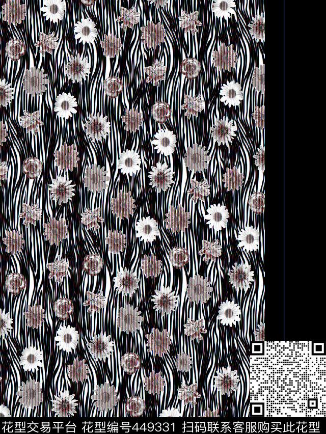 斑马纹理花朵渐变数码印花华亿平台下载（图片编号: 449331） - 瓦栏（Walan）