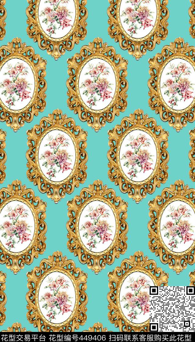 欧式画框花卉连衣裙数码印花华亿平台下载（图片编号: 449406） - 瓦栏（Walan）