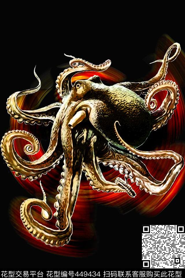 L.D~动物海洋生物章鱼数码印花华亿平台下载（图片编号: 449434） - 瓦栏（Walan）