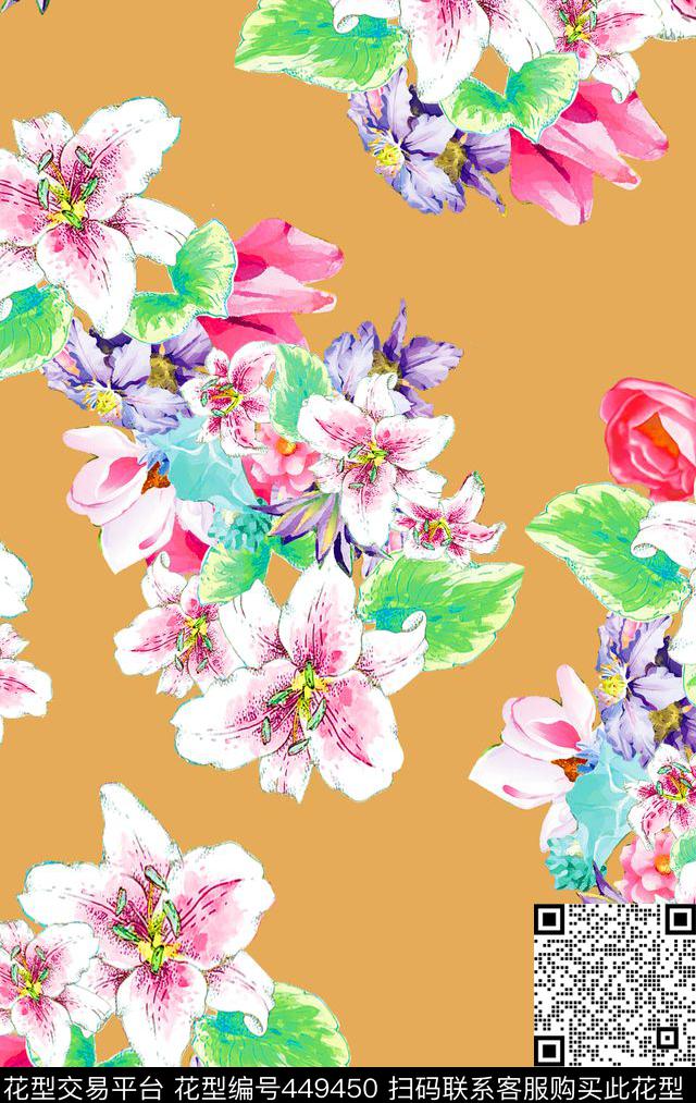 花朵MAX-女装手绘花卉数码印花华亿平台下载（图片编号: 449450） - 瓦栏（Walan）