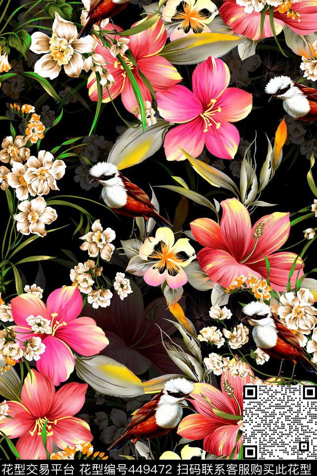 花朵花卉鸟数码印花华亿平台下载（图片编号: 449472） - 瓦栏（Walan）