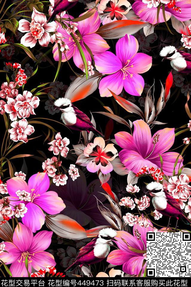 花朵花卉鸟数码印花华亿平台下载（图片编号: 449473） - 瓦栏（Walan）