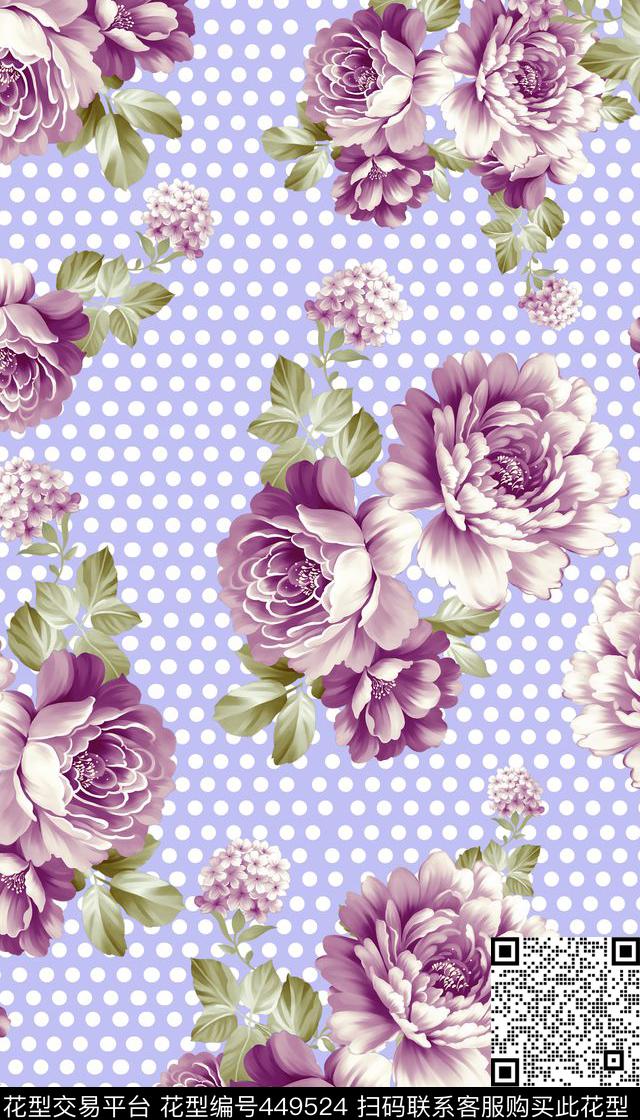 清新素雅蓝色波点底纹花卉传统印花华亿平台下载（图片编号: 449524） - 瓦栏（Walan）