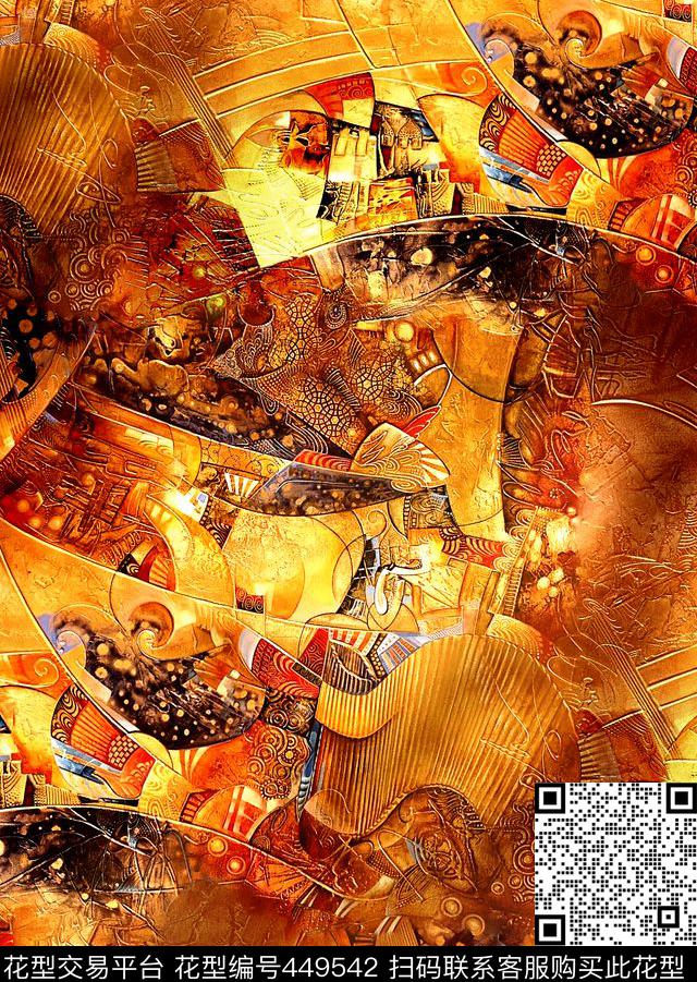 抽象几何民族风数码印花华亿平台下载（图片编号: 449542） - 瓦栏（Walan）