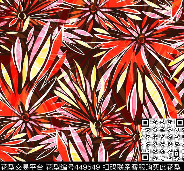 抽象花卉流行时尚传统印花华亿平台下载（图片编号: 449549） - 瓦栏（Walan）