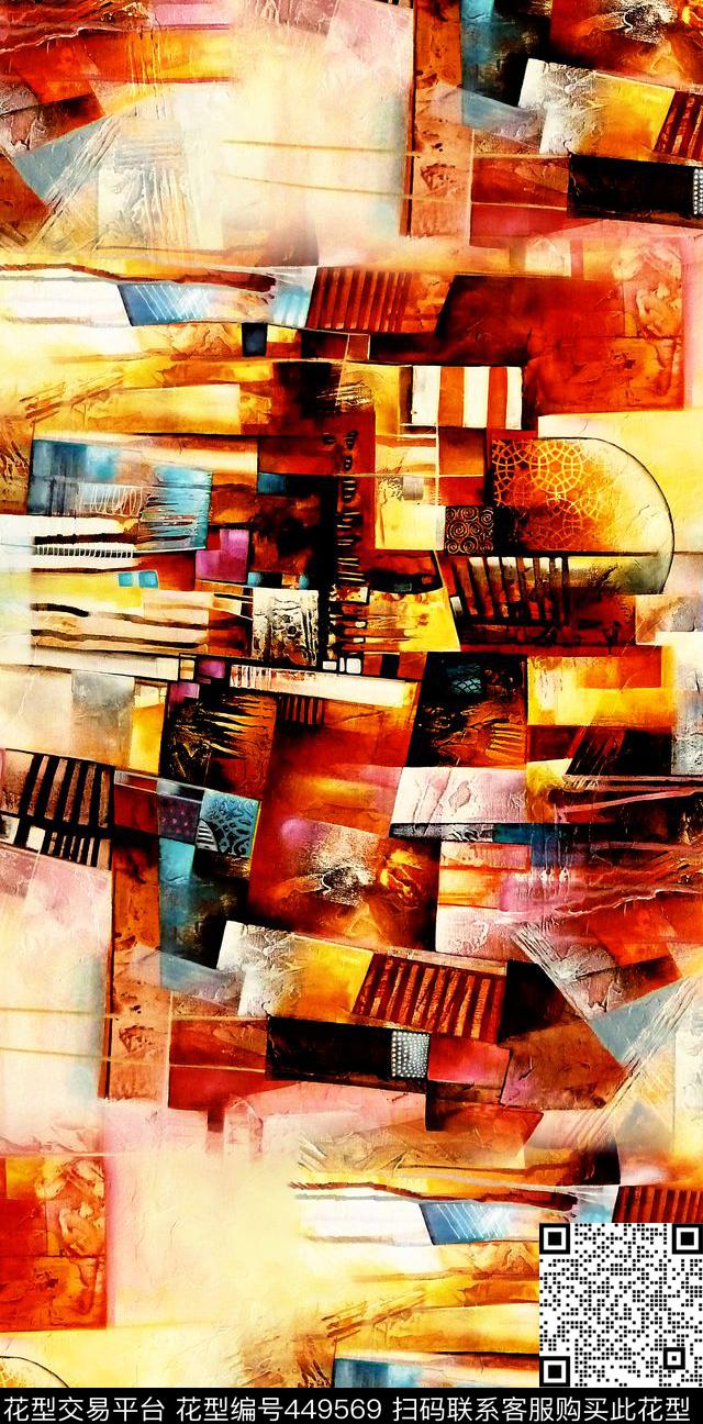 抽象多彩几何数码印花华亿平台下载（图片编号: 449569） - 瓦栏（Walan）