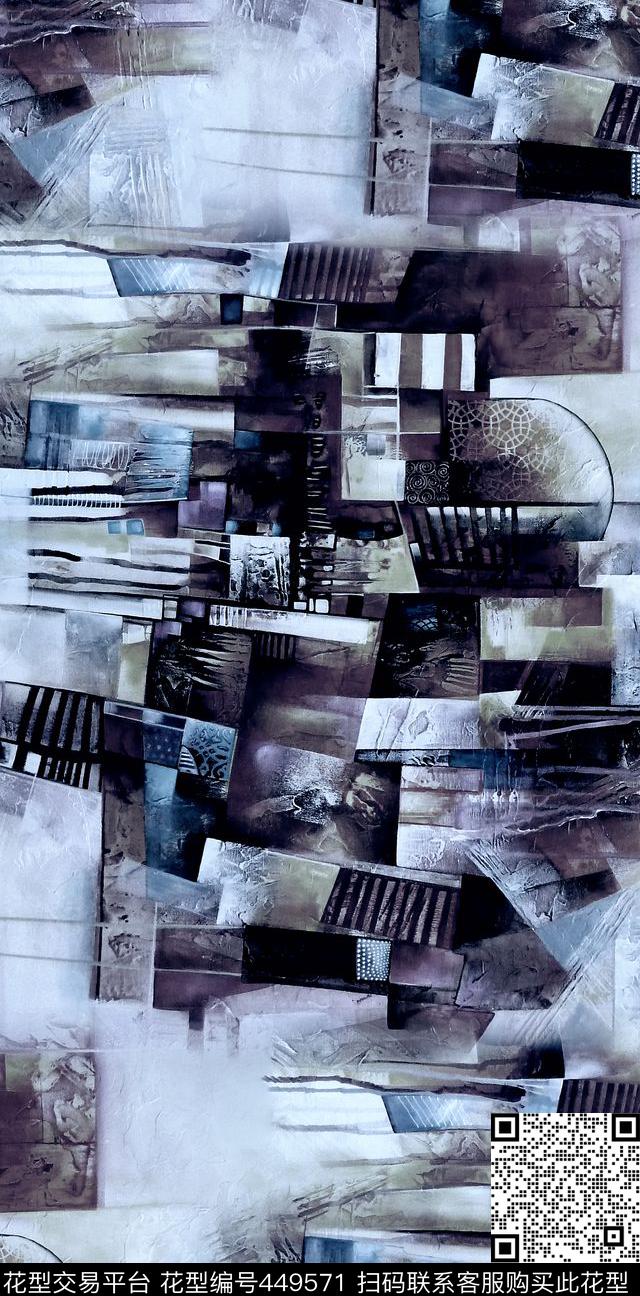 抽象多彩几何数码印花华亿平台下载（图片编号: 449571） - 瓦栏（Walan）