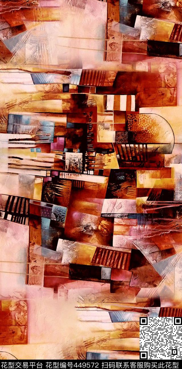 抽象多彩几何数码印花华亿平台下载（图片编号: 449572） - 瓦栏（Walan）