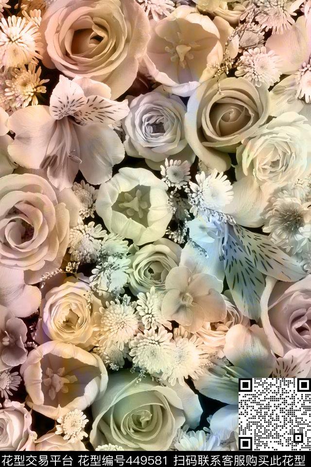 朦胧花花卉花朵集合数码印花华亿平台下载（图片编号: 449581） - 瓦栏（Walan）