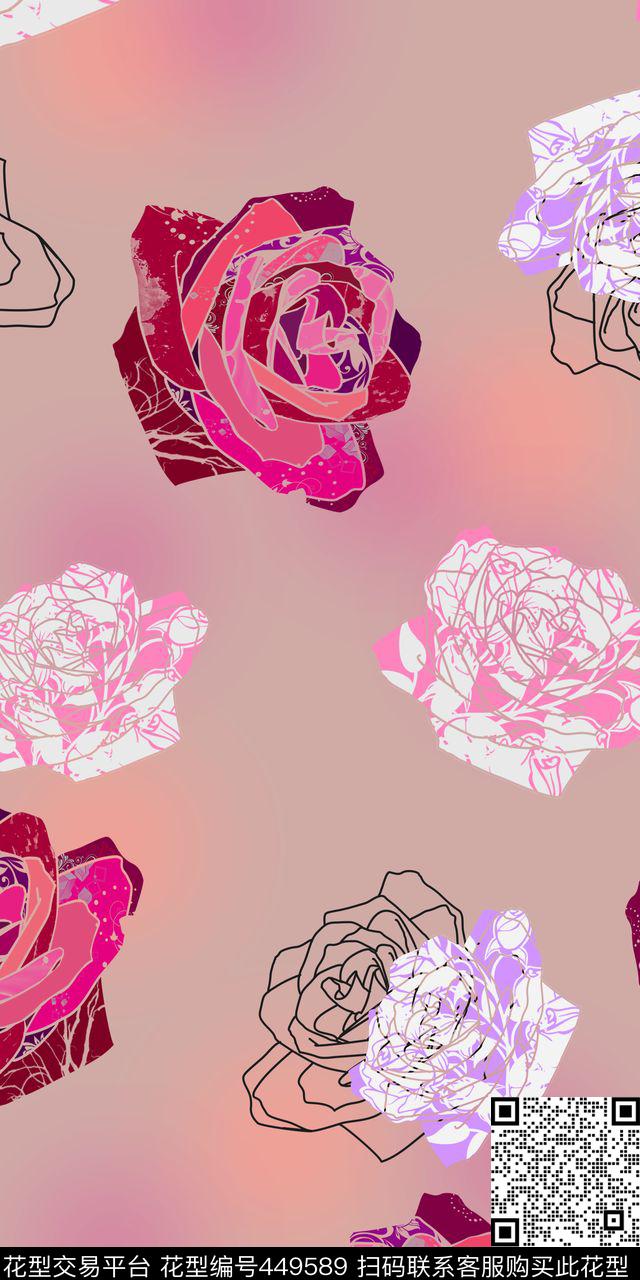 玫瑰田园现代传统印花华亿平台下载（图片编号: 449589） - 瓦栏（Walan）