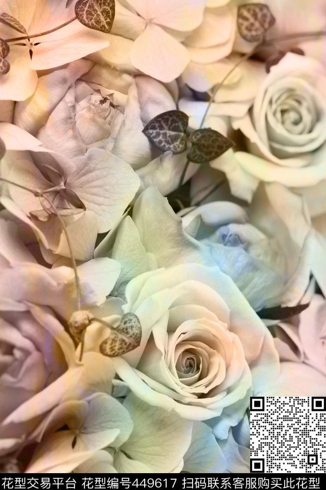 朦胧花花卉花朵集合数码印花华亿平台下载（图片编号: 449617） - 瓦栏（Walan）