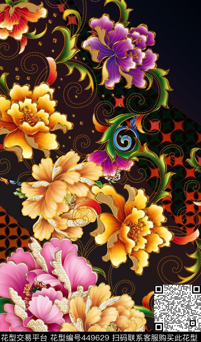 金花边牡丹大花数码印花华亿平台下载（图片编号: 449629） - 瓦栏（Walan）