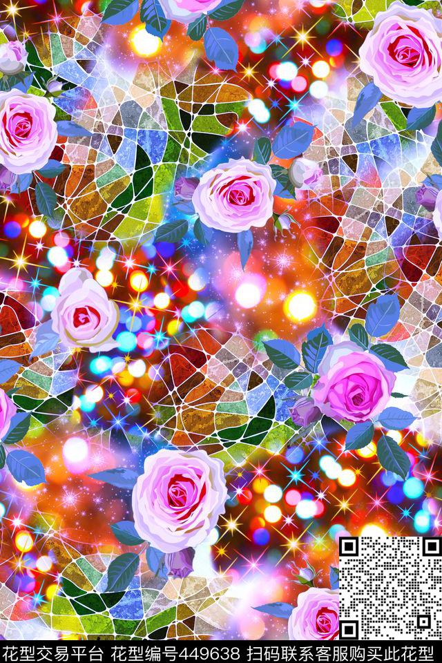 花卉组合花抽象元素数码印花华亿平台下载（图片编号: 449638） - 瓦栏（Walan）