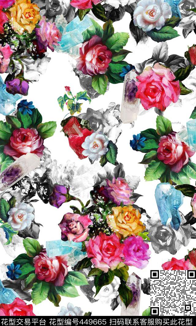 花卉组合晶石花卉数码印花华亿平台下载（图片编号: 449665） - 瓦栏（Walan）